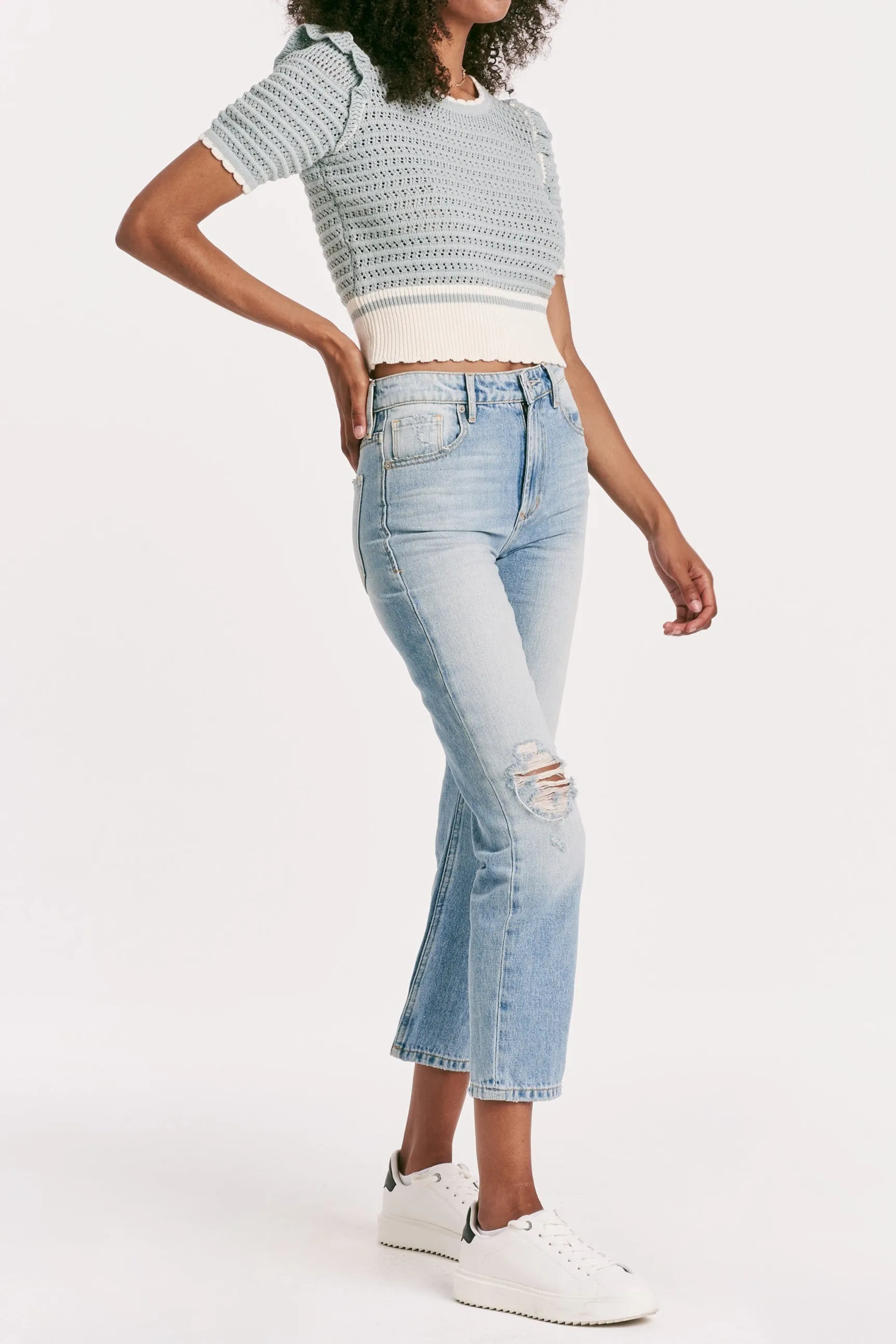 NEVE TOP PALE SAGE STRIPE