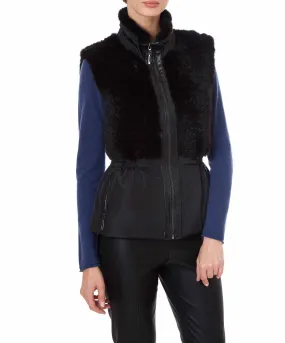 NYLON VEST WITH KNITTED MINK PANEL IN BLACK