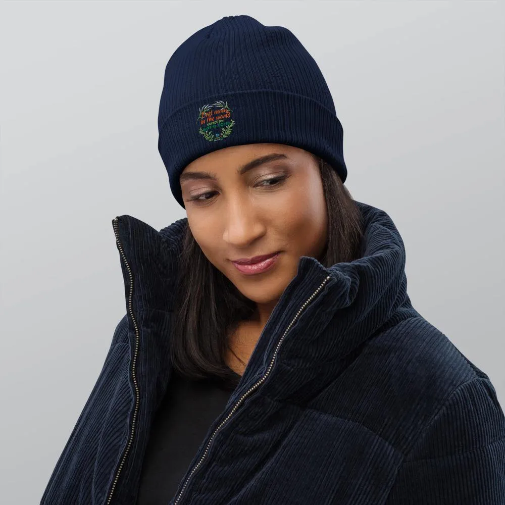 Organic Cotton Ribbed Beanie - Best Mom in the World - Soft and Stylish Winter Accessory