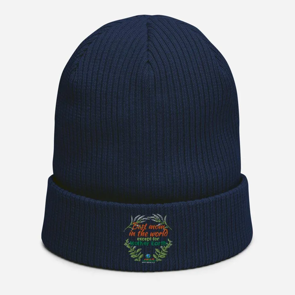 Organic Cotton Ribbed Beanie - Best Mom in the World - Soft and Stylish Winter Accessory