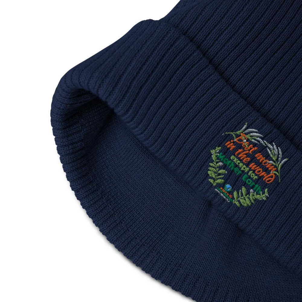 Organic Cotton Ribbed Beanie - Best Mom in the World - Soft and Stylish Winter Accessory