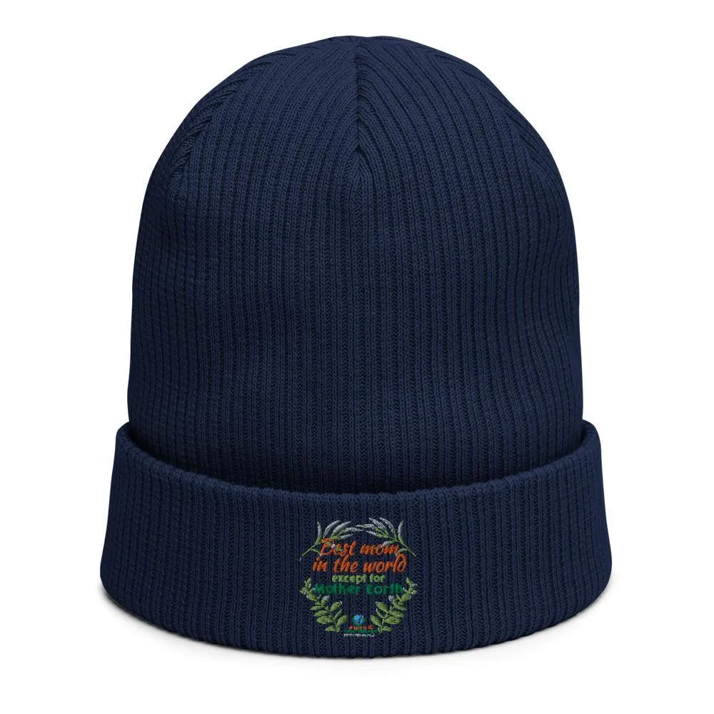 Organic Cotton Ribbed Beanie - Best Mom in the World - Soft and Stylish Winter Accessory