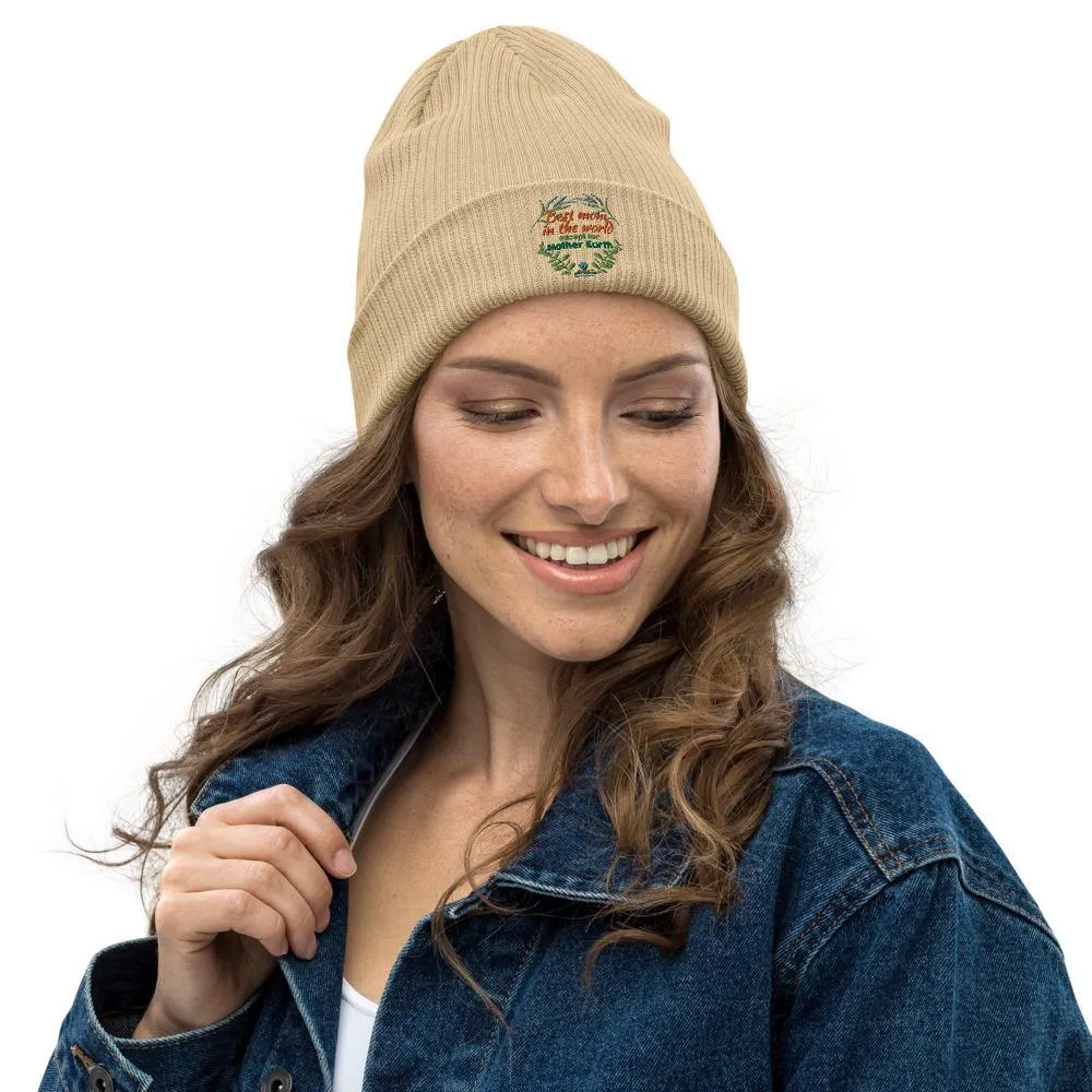 Organic Cotton Ribbed Beanie - Best Mom in the World - Soft and Stylish Winter Accessory