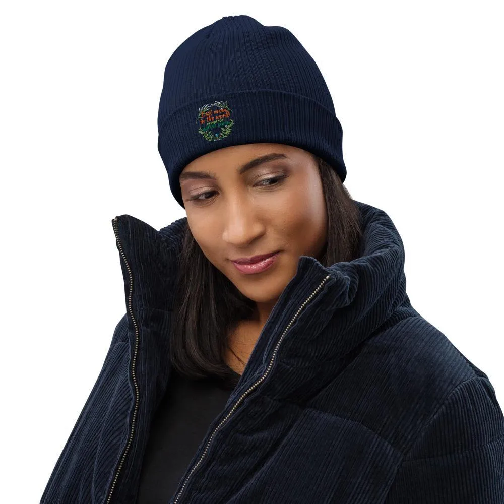 Organic Cotton Ribbed Beanie - Best Mom in the World - Soft and Stylish Winter Accessory