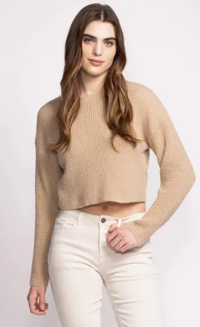 Pink Martini Women's Tobi Waffle Knit Crop Sweater - Beige