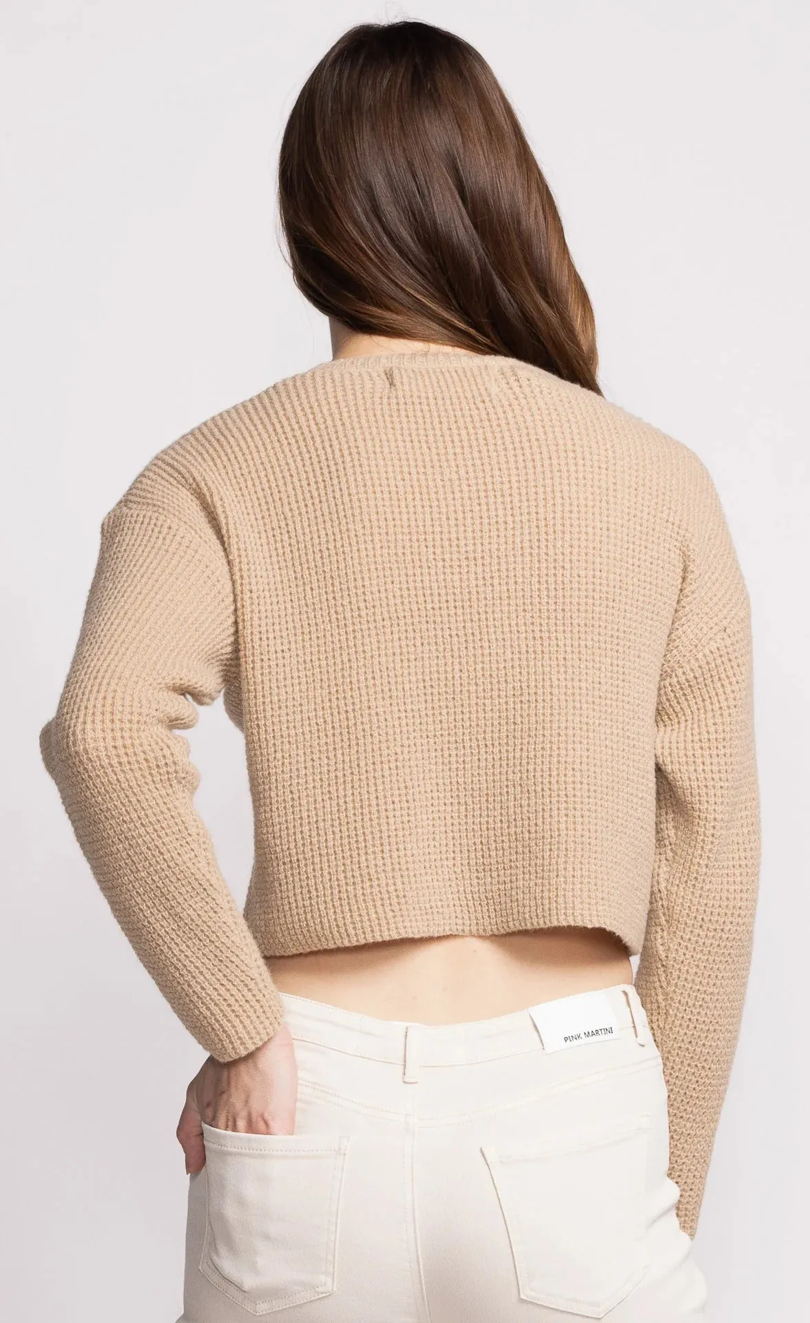 Pink Martini Women's Tobi Waffle Knit Crop Sweater - Beige