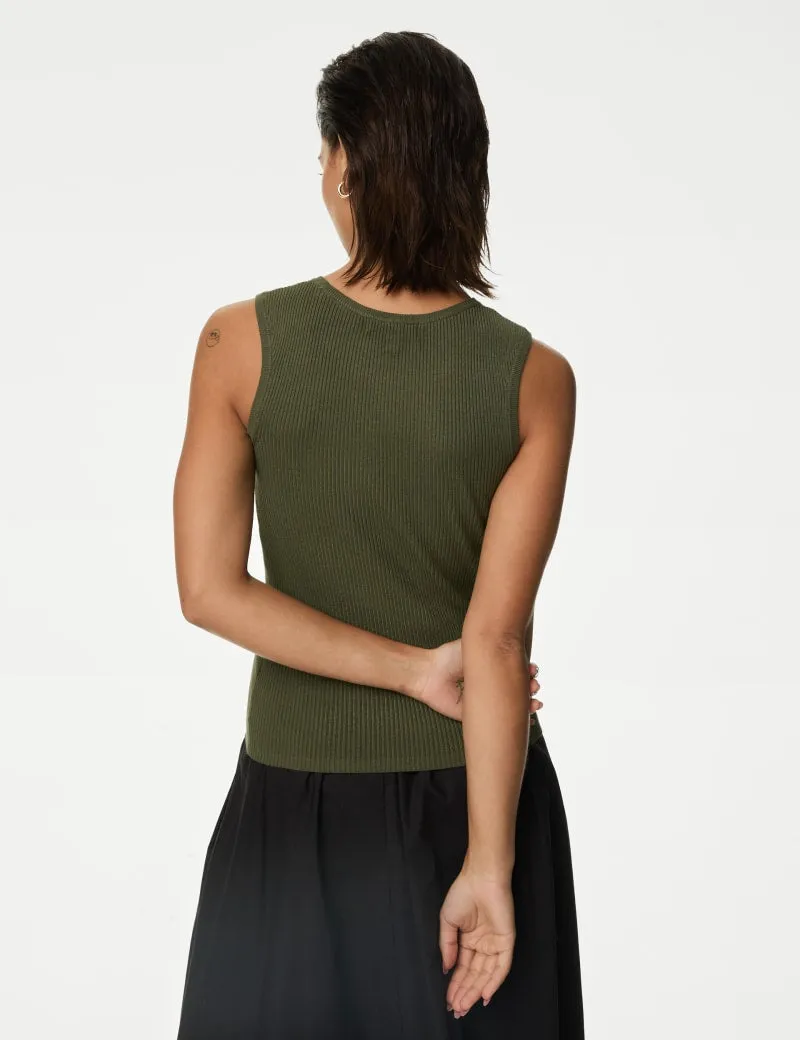 Ribbed Crew Neck Knitted Vest