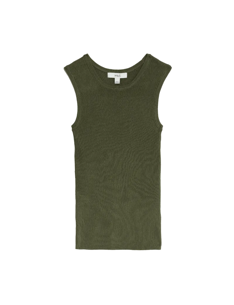 Ribbed Crew Neck Knitted Vest