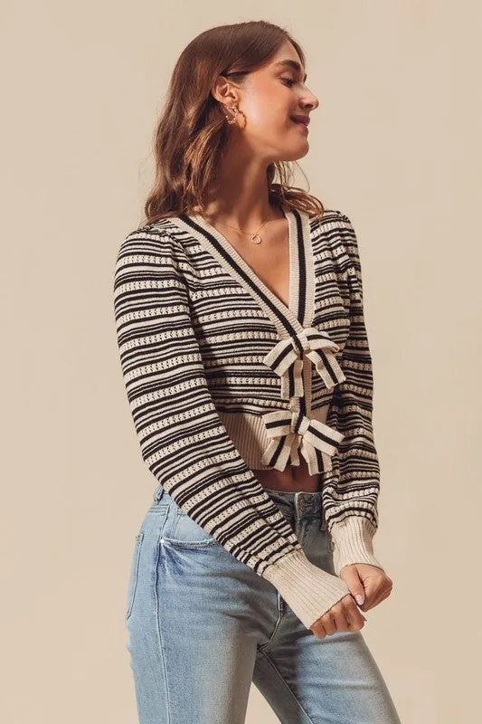 Ribbon Button Crop Cardigan