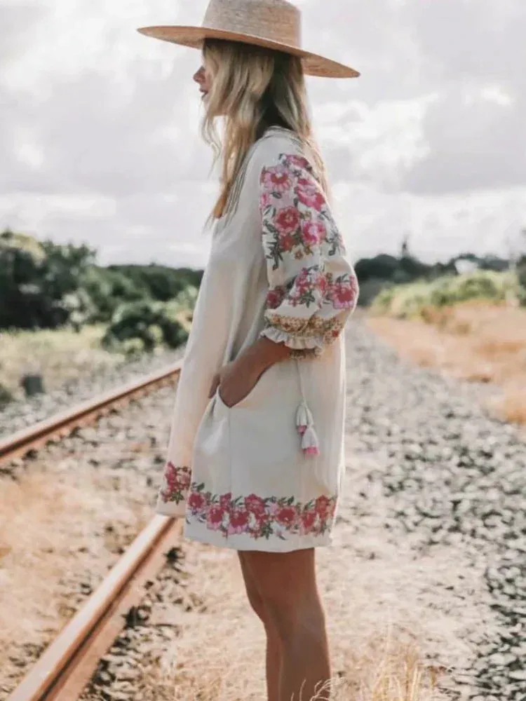 Rosalie Floral Embroidery Mini Folk Dress