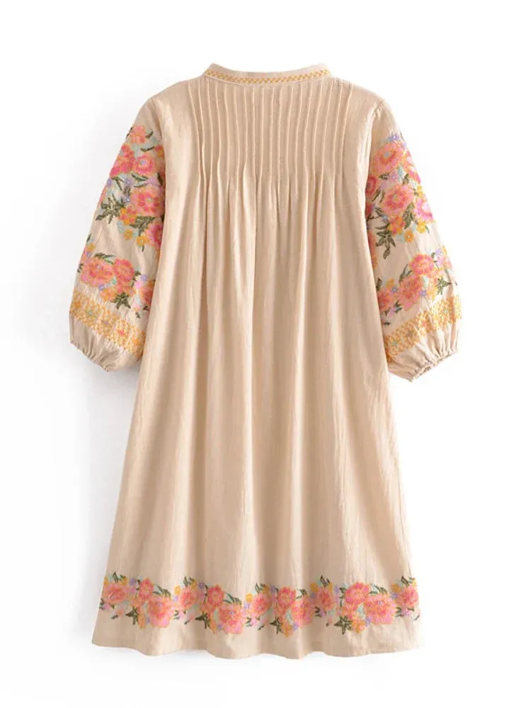 Rosalie Floral Embroidery Mini Folk Dress