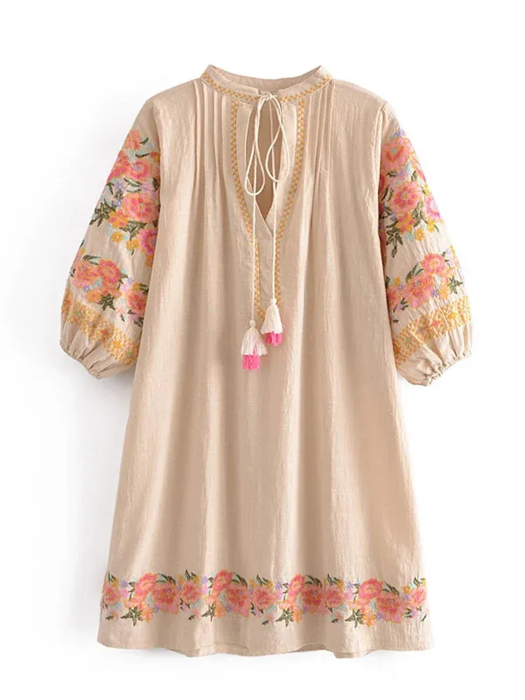 Rosalie Floral Embroidery Mini Folk Dress