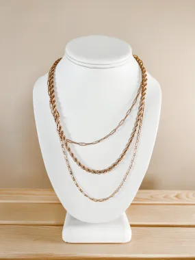 Scottie Triple Chain Necklace, Matte Gold