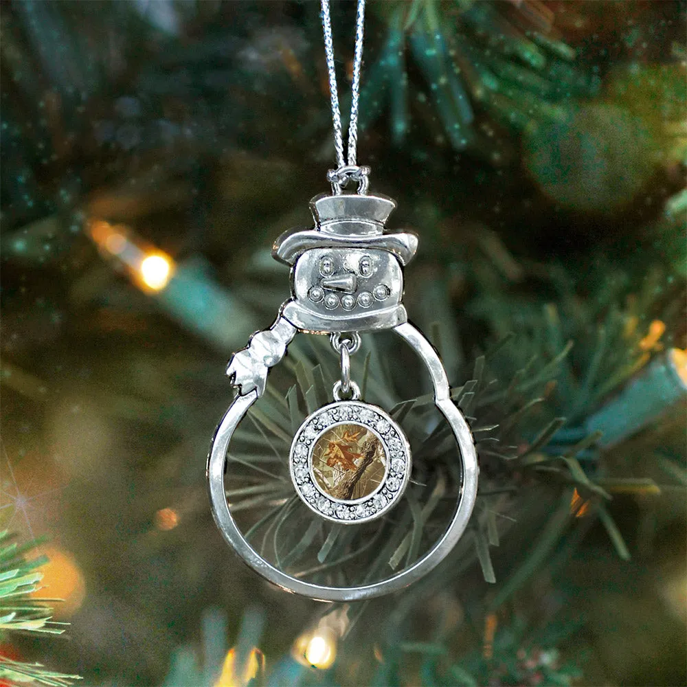 Silver Brown Hunting Pattern Circle Charm Snowman Ornament