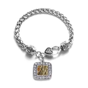 Silver Brown Hunting Pattern Square Charm Braided Bracelet