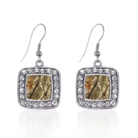 Silver Brown Hunting Pattern Square Charm Dangle Earrings