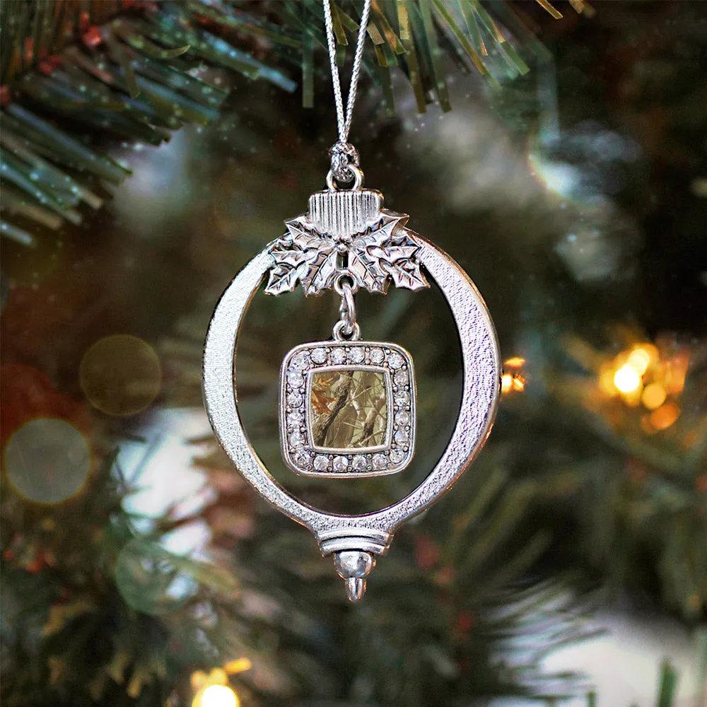 Silver Brown Hunting Pattern Square Charm Holiday Ornament
