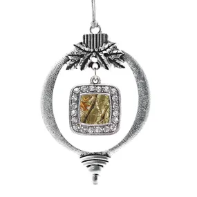 Silver Brown Hunting Pattern Square Charm Holiday Ornament