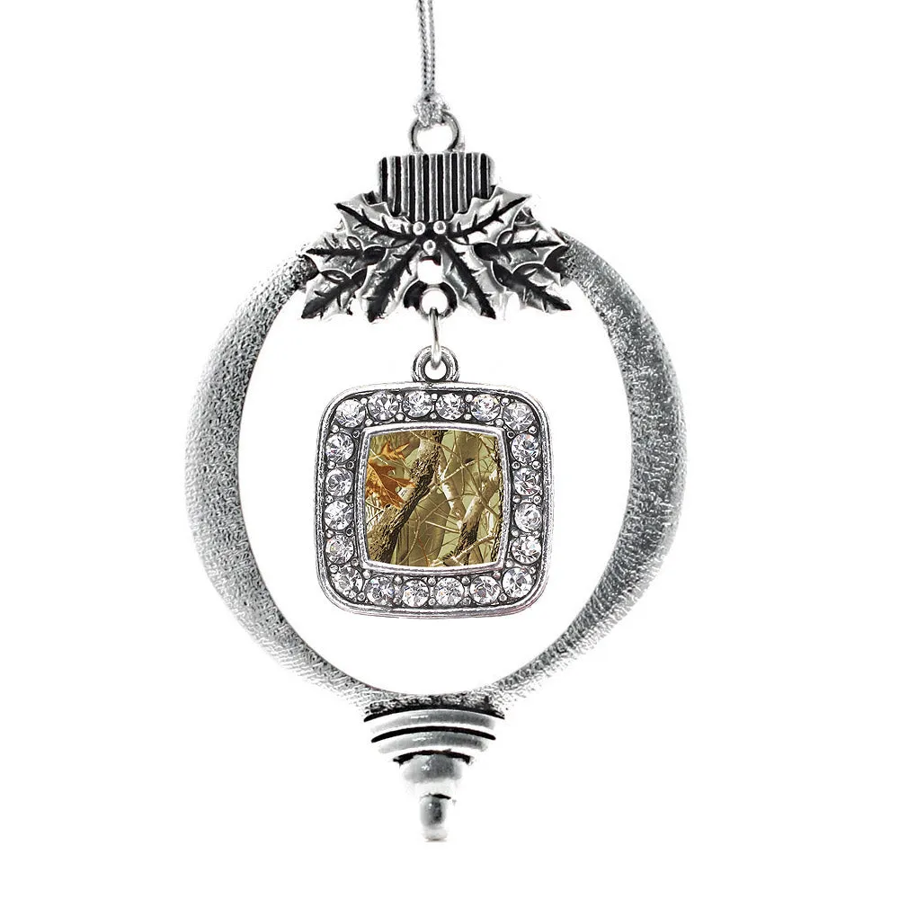 Silver Brown Hunting Pattern Square Charm Holiday Ornament
