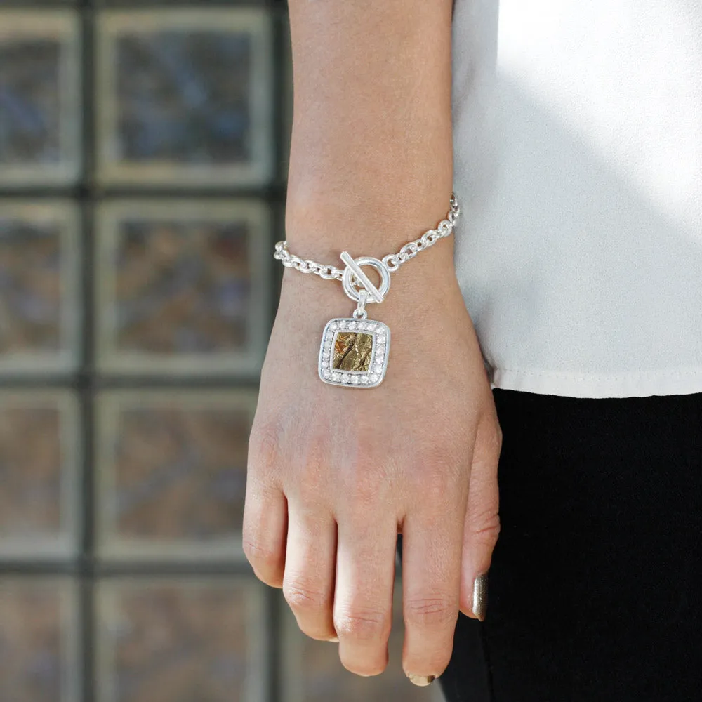 Silver Brown Hunting Pattern Square Charm Toggle Bracelet