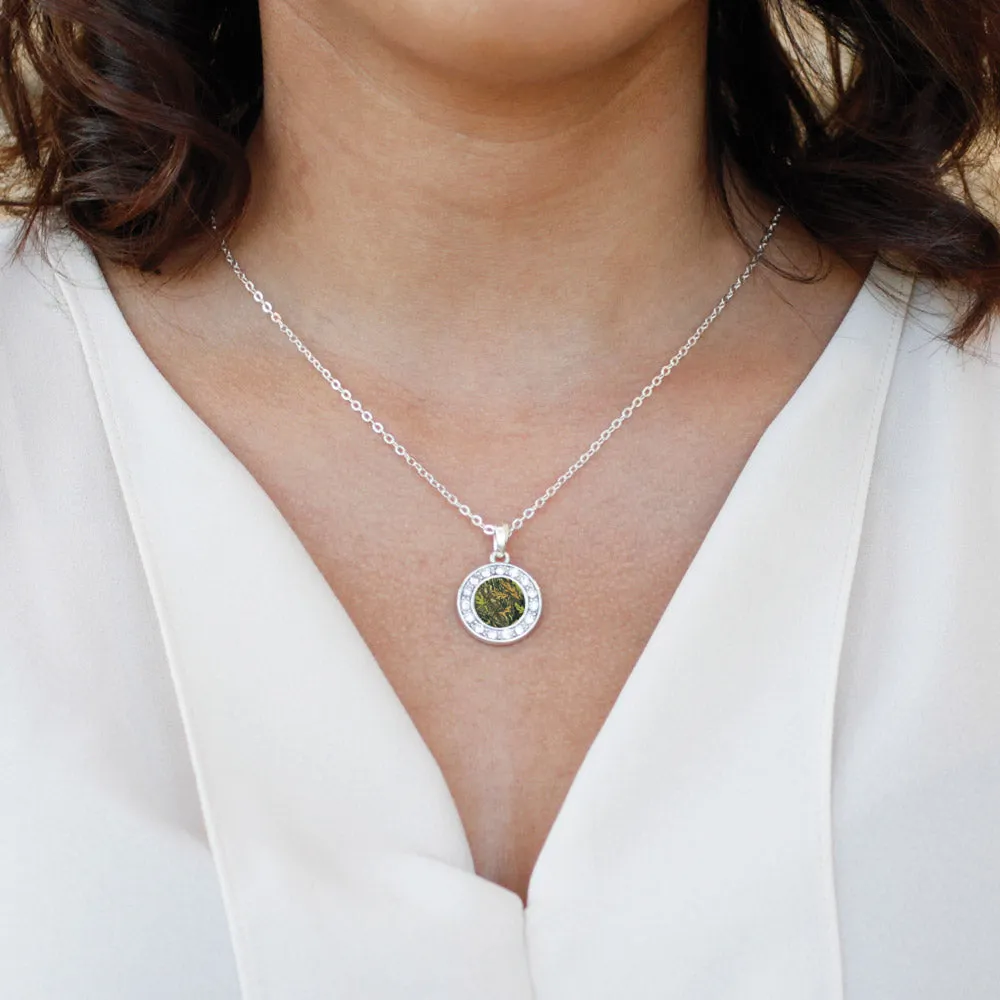 Silver Green Hunting Pattern Circle Charm Classic Necklace
