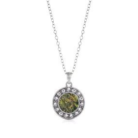 Silver Green Hunting Pattern Circle Charm Classic Necklace