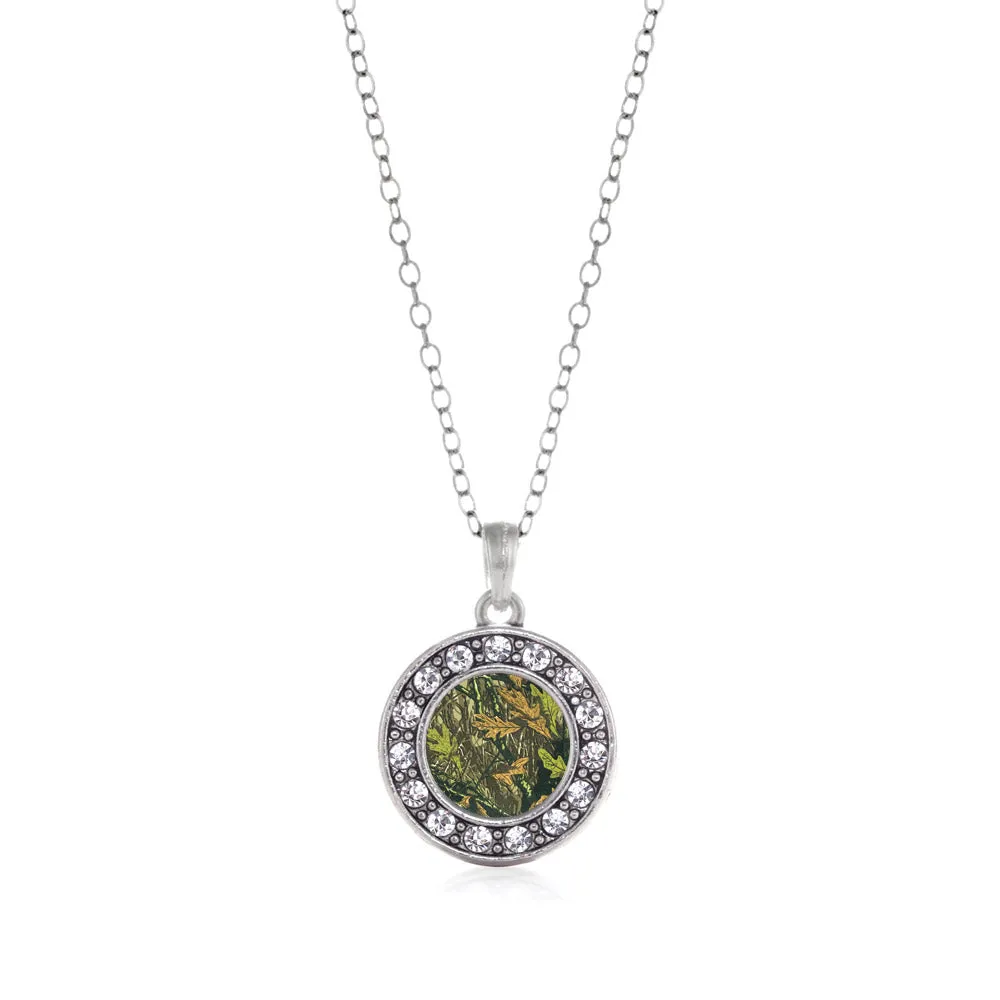 Silver Green Hunting Pattern Circle Charm Classic Necklace