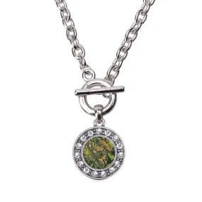Silver Green Hunting Pattern Circle Charm Toggle Necklace