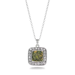 Silver Green Hunting Pattern Square Charm Classic Necklace