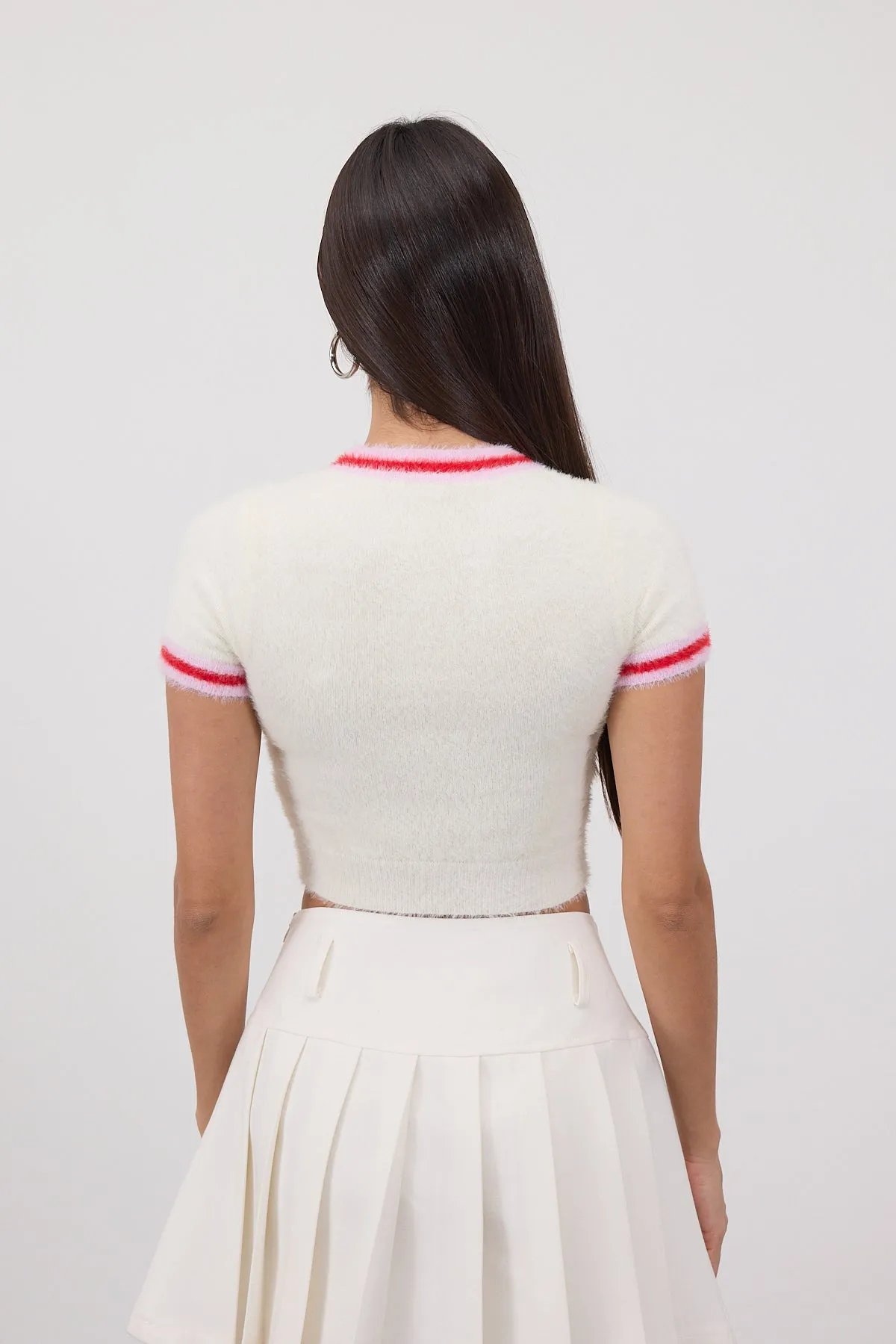 Soft Textured Heart Crop Knitwear Sweater