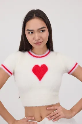 Soft Textured Heart Crop Knitwear Sweater