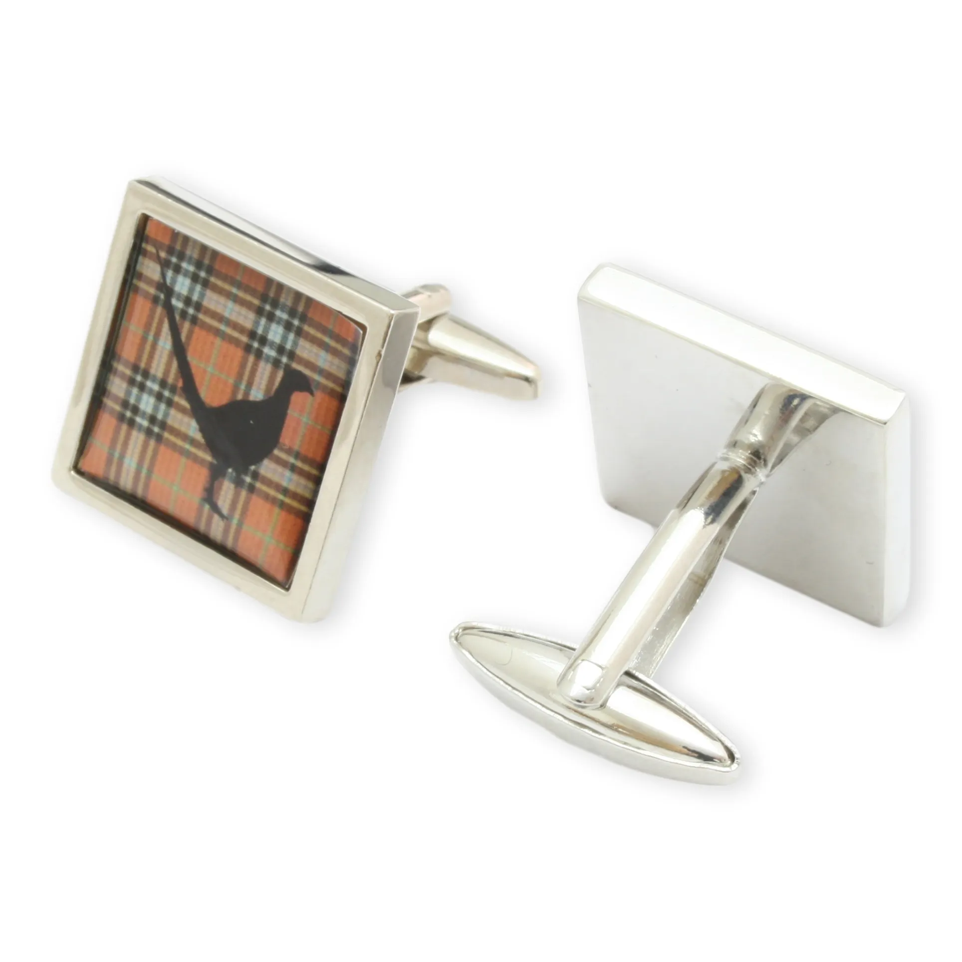 Tartan Pheasant Picture Stainless Steel Cufflinks