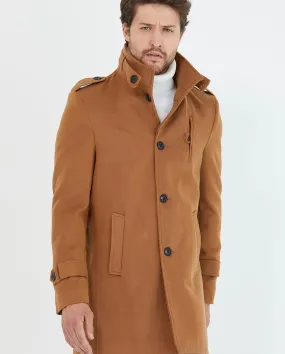 [Tommy] Tobacco Single-Breasted Pea Coat 100% Wool