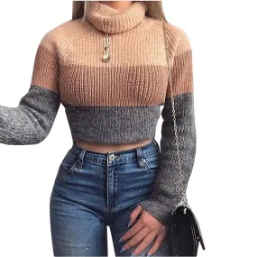 Tri-Color Knitted Turtleneck Sweater