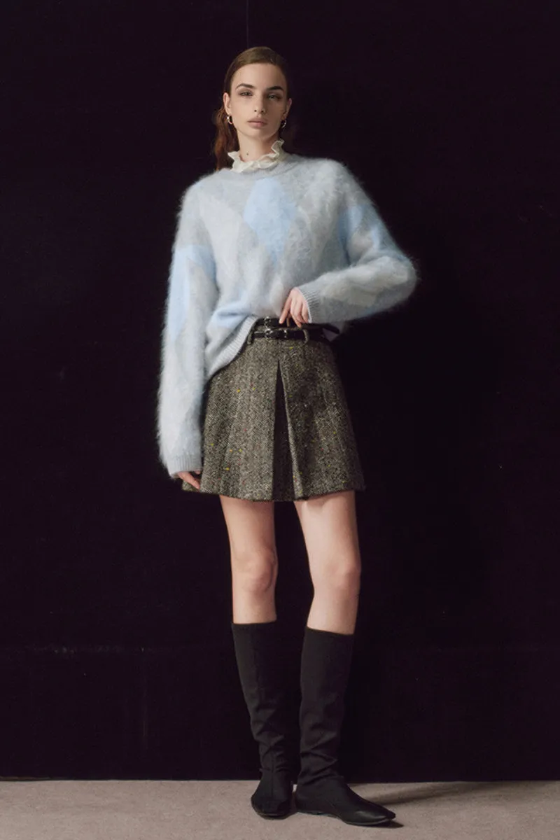 Vintage Chunky Knit Brushed Cashmere Argyle Crewneck Sweater