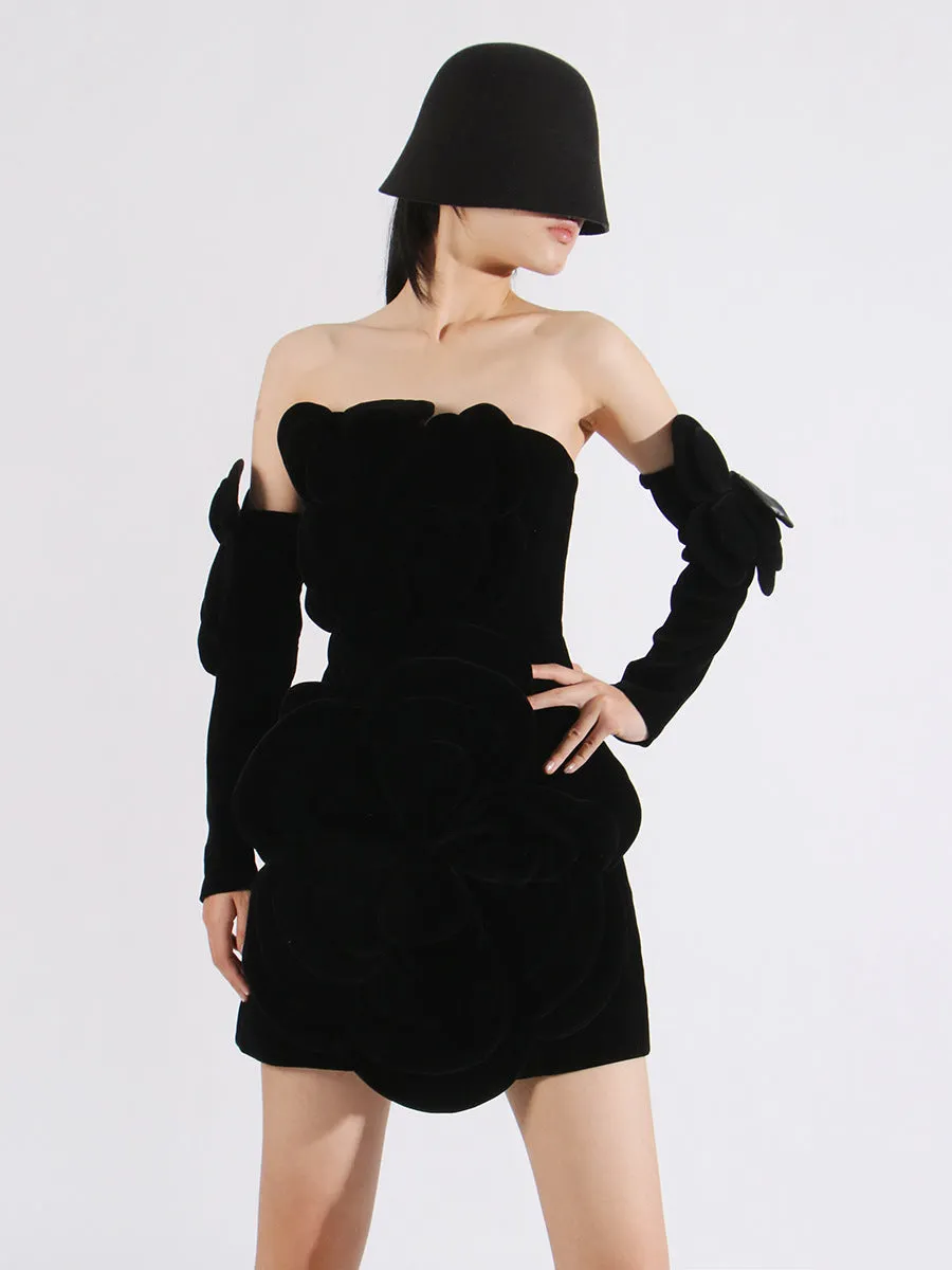 Women Sexy Strapless Bodycon Velvet Mini Party Dress