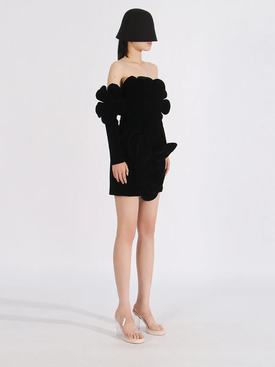Women Sexy Strapless Bodycon Velvet Mini Party Dress