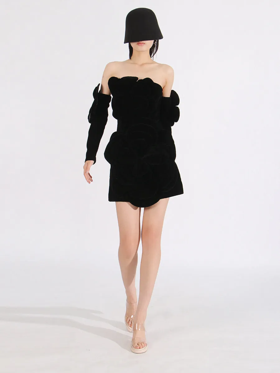 Women Sexy Strapless Bodycon Velvet Mini Party Dress