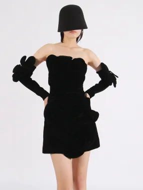 Women Sexy Strapless Bodycon Velvet Mini Party Dress
