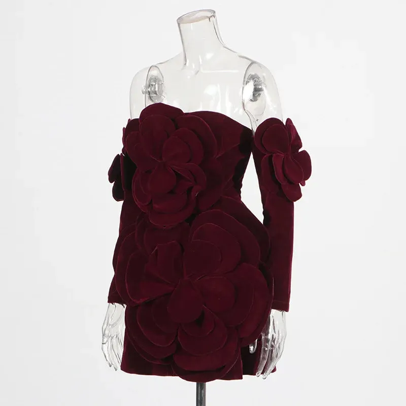 Women Sexy Strapless Bodycon Velvet Mini Party Dress