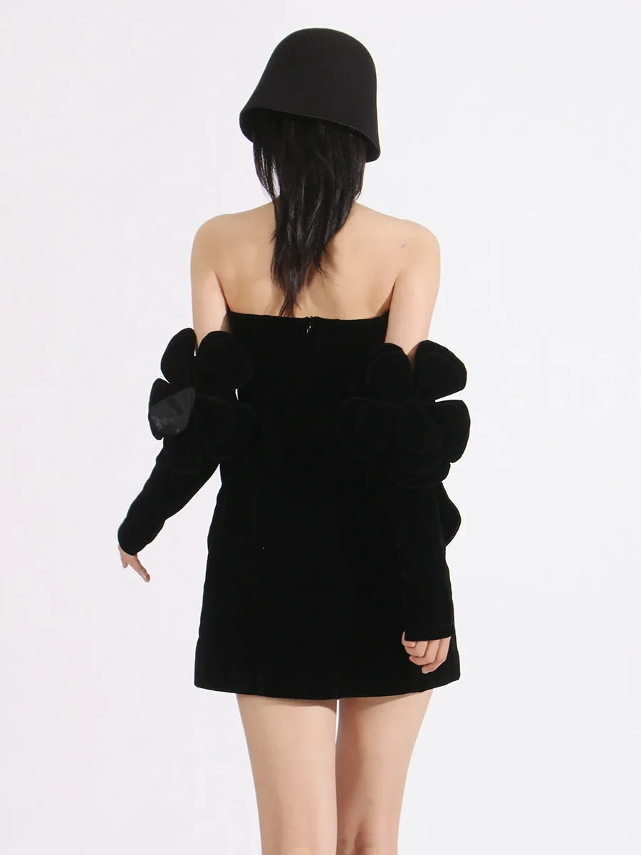 Women Sexy Strapless Bodycon Velvet Mini Party Dress