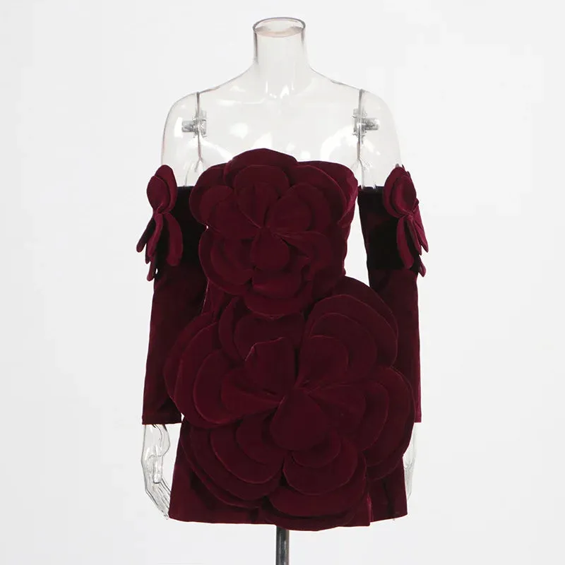 Women Sexy Strapless Bodycon Velvet Mini Party Dress
