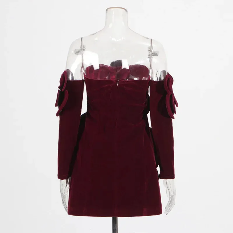 Women Sexy Strapless Bodycon Velvet Mini Party Dress
