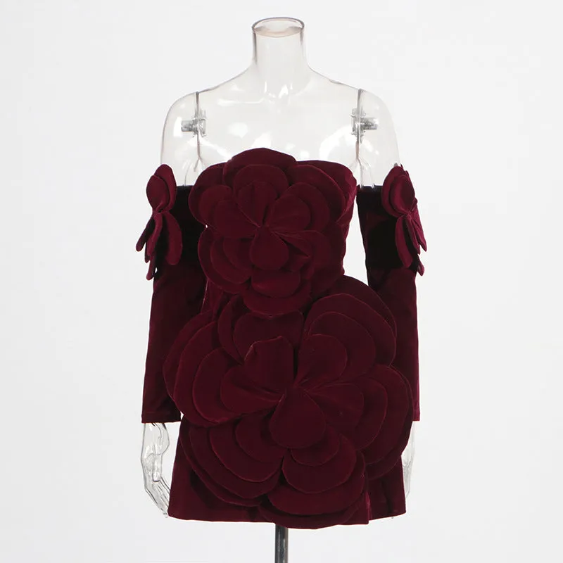 Women Sexy Strapless Bodycon Velvet Mini Party Dress