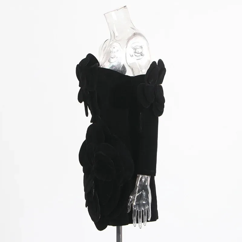 Women Sexy Strapless Bodycon Velvet Mini Party Dress