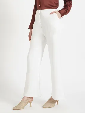Women'S Luxury Banana Crepe Off White Flared Trouser Slash Pocket