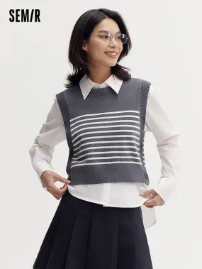 Women's Solid Colored Shirt With Knitted Vest