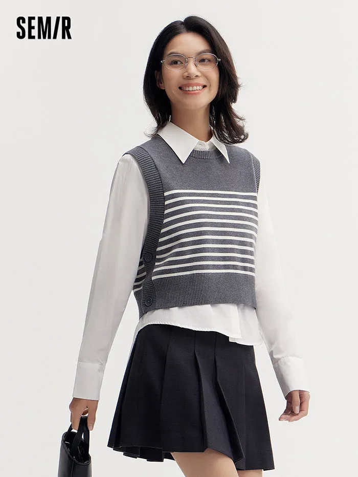 Women's Solid Colored Shirt With Knitted Vest